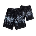 Tribal Flame Print Denim Shorts