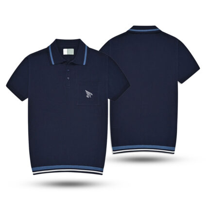 Knit Ribbed-Hem Pocket Polo Shirt